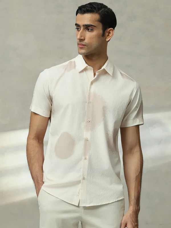MUFTI beige printed cotton casual shirt for men