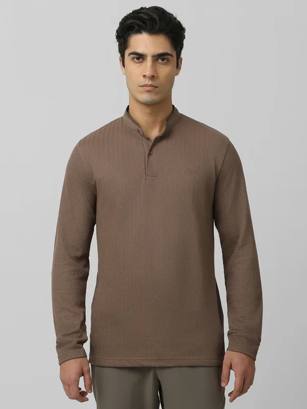 MUFTI beige textured slim fit t-shirt in cotton