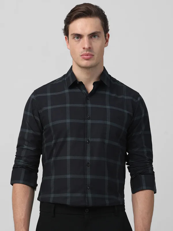MUFTI black checkered cotton shirt