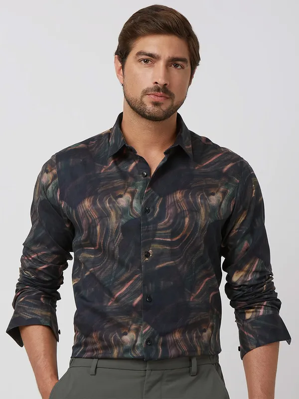 MUFTI black printed shirt with full sleeves