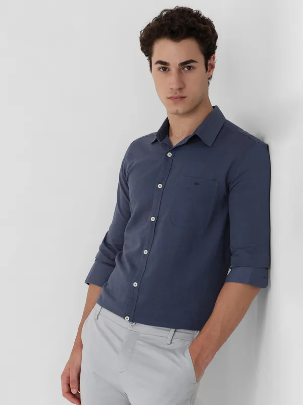 MUFTI blue plain cotton shirt for men