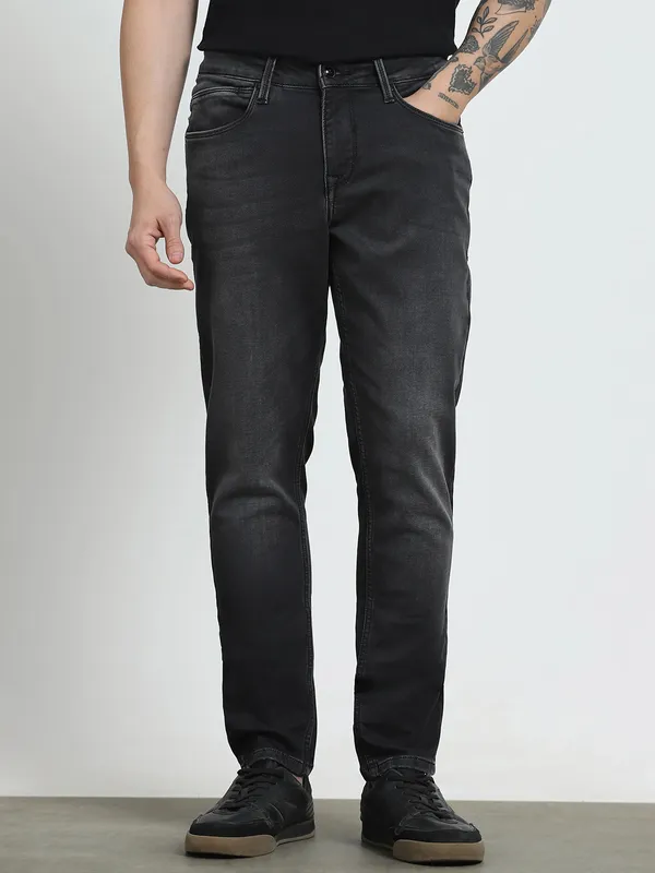 MUFTI charcoal black washed denim jeans for men