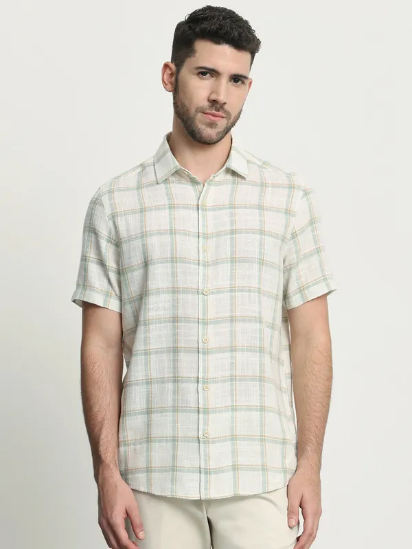 MUFTI checked off white cottton casual shirt