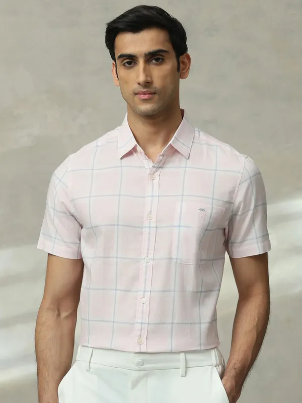 MUFTI checked peach cotton shirt for casual wear