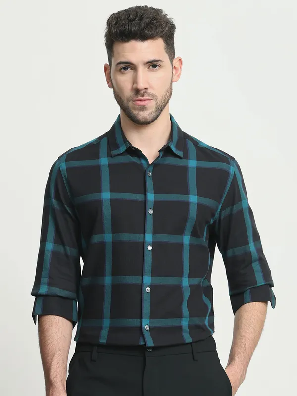 MUFTI classy black flannel casual wear shirt