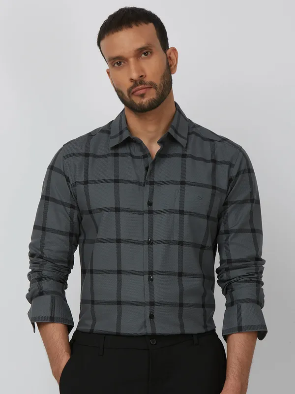 MUFTI grey checkered cotton shirt