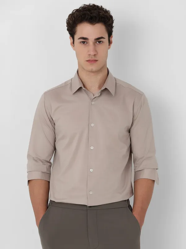 MUFTI grey plain full sleeve shirt