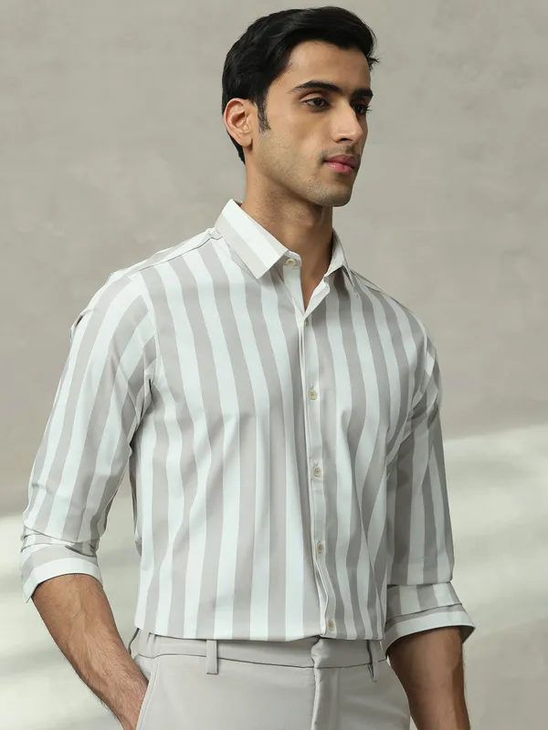 MUFTI grey striped casual slim fit shirt