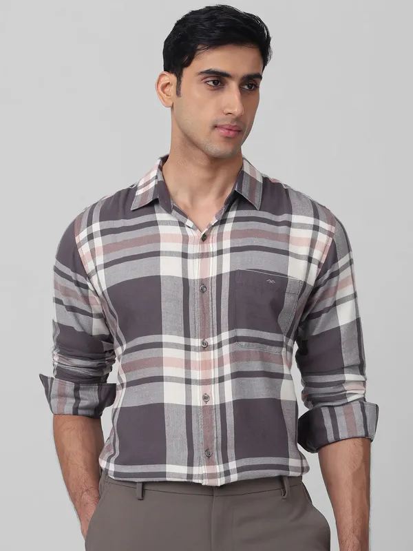 MUFTI lavender checkered shirt in cotton fabric