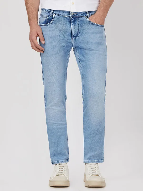 MUFTI light blue washed denim straight fit jeans