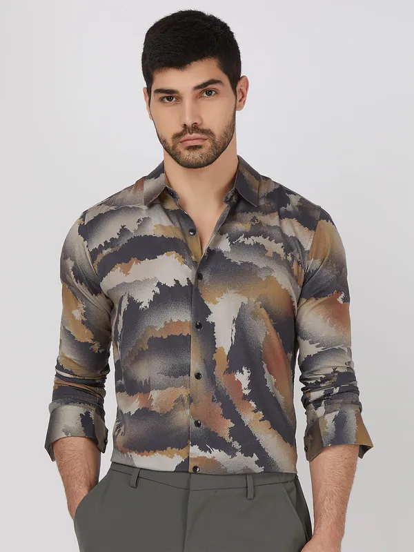 MUFTI multi colour cotton  slim fit printed shirt