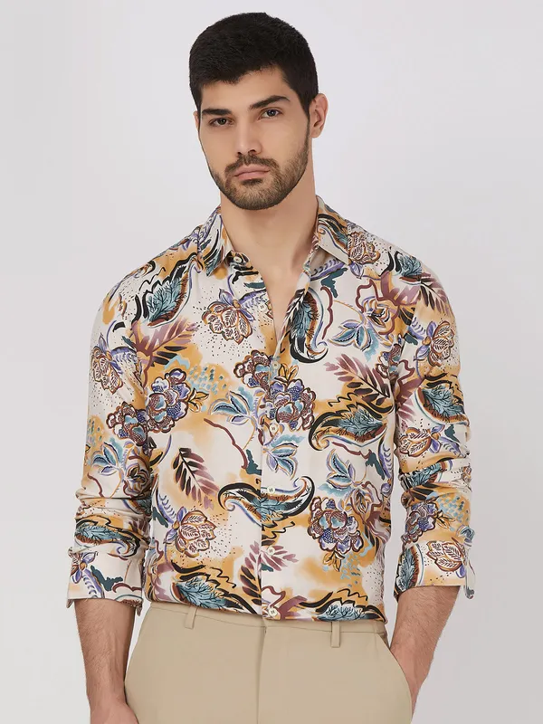 MUFTI multi colour printed shirt with cutaway collar