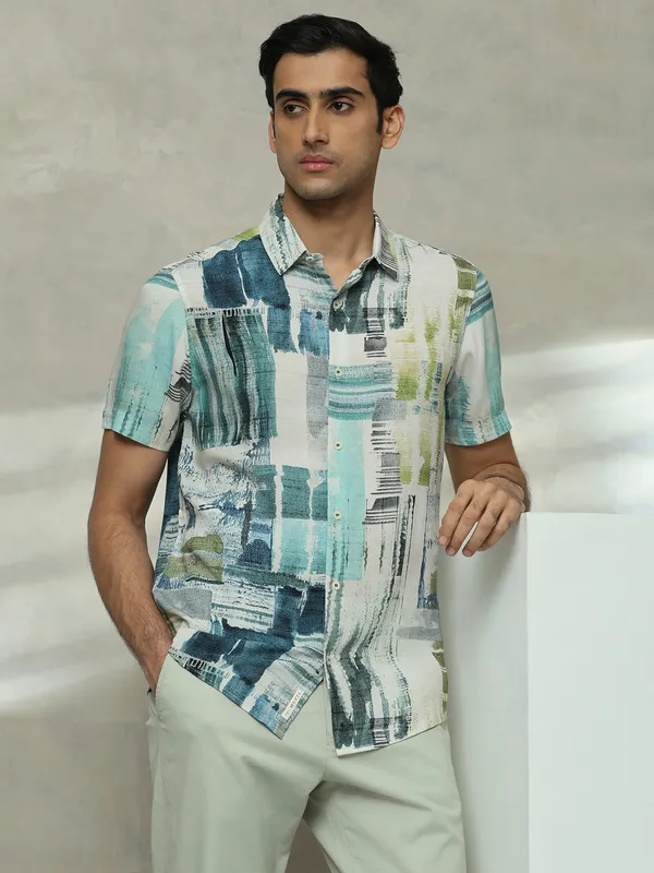 MUFTI multi coloured cotton slim fit mens shirt