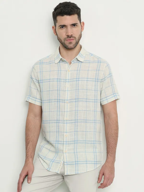 MUFTI off white checkered shirt for men