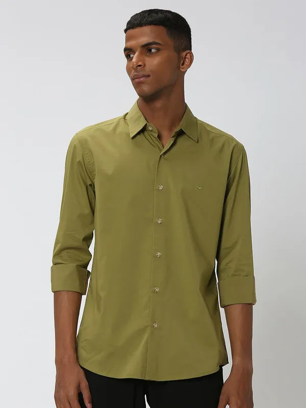 Mufti olive cotton full sleeve shirt