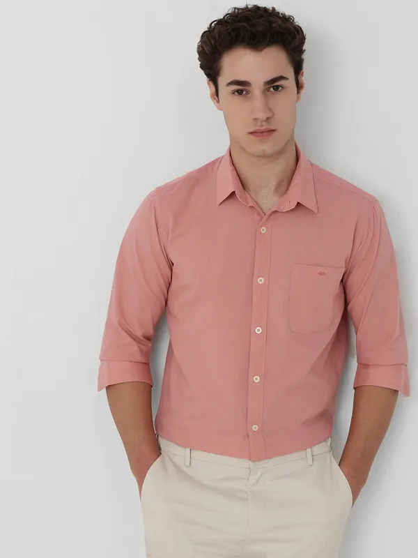 MUFTI pink cotton plain casual shirt for men