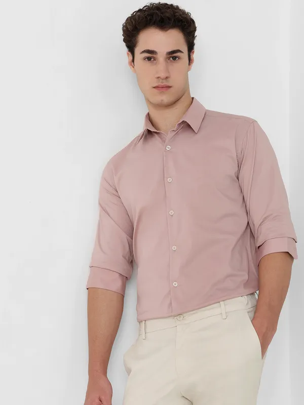MUFTI pink cotton slim fit casual shirt