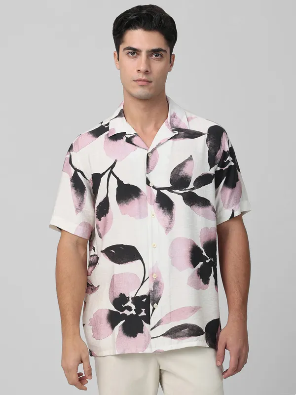 MUFTI pink floral printed over size cotton shirt