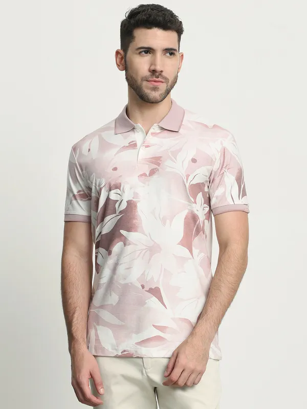 MUFTI pink printed mens polo t-shirt