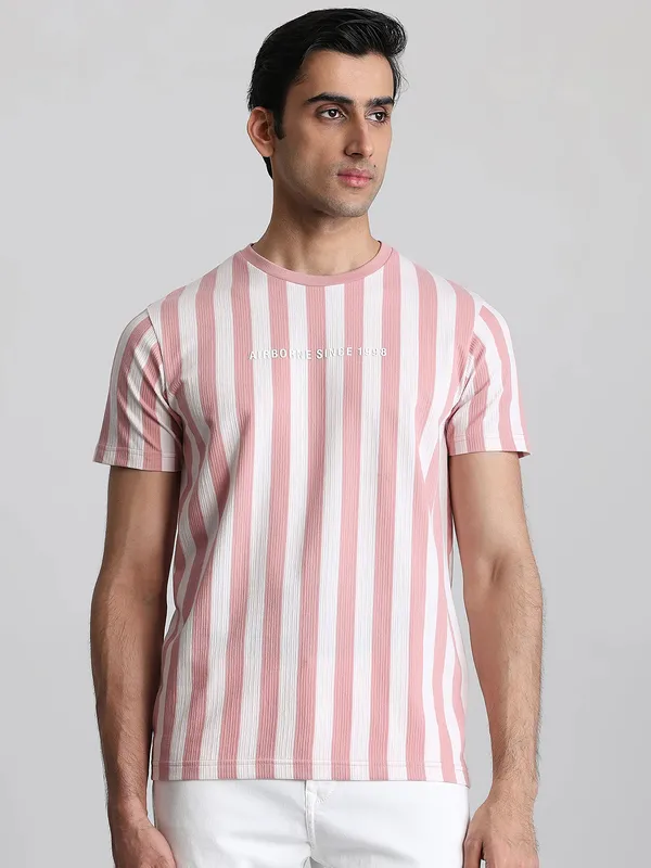 MUFTI pink textured stripe polo t-shirt