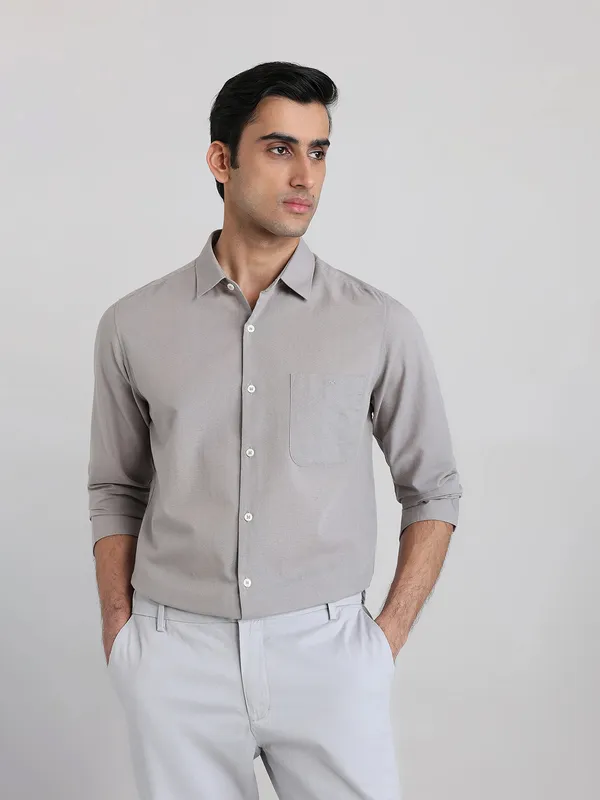 MUFTI plain grey cotton shirt for casual wear