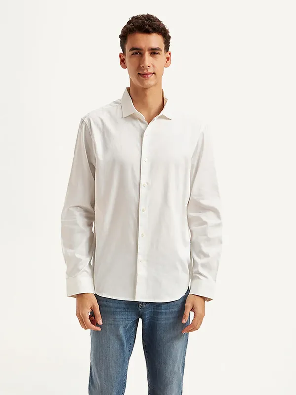 MUFTI plain white slim fit casual shirt
