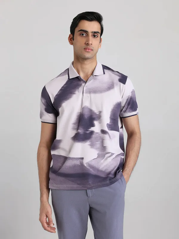 MUFTI purple and white polo neck t-shirt