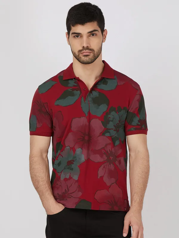 MUFTI red floral printed cotton t-shirt