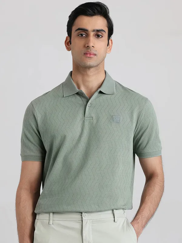 MUFTI sage green polo neck t-shirt