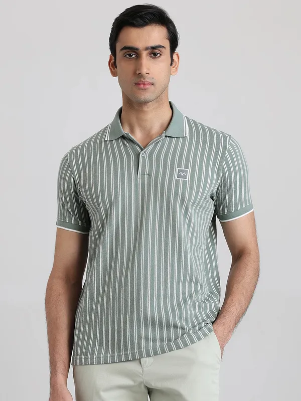 MUFTI sage stripe polo t-shirt