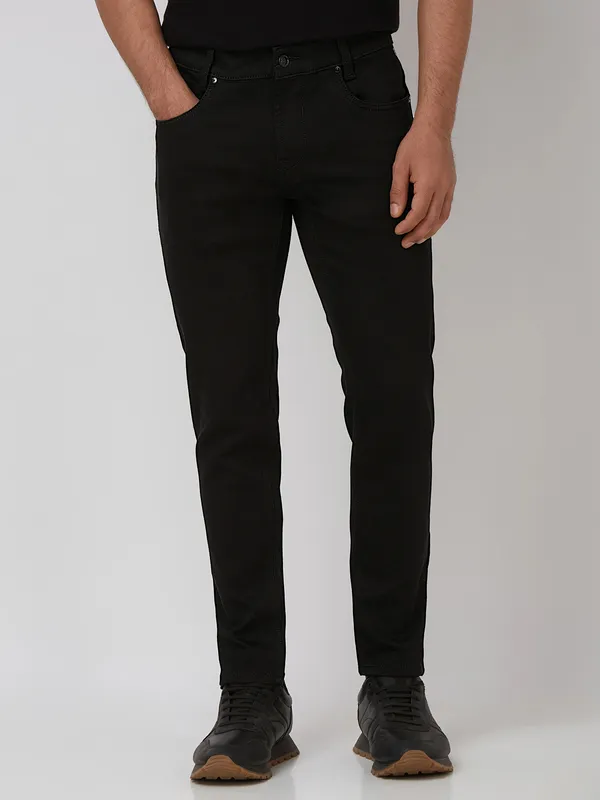 MUFTI solid black ankle length denim jeans