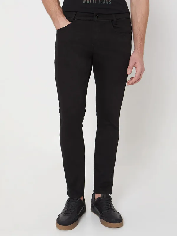 MUFTI solid black skinny fit denim jeans