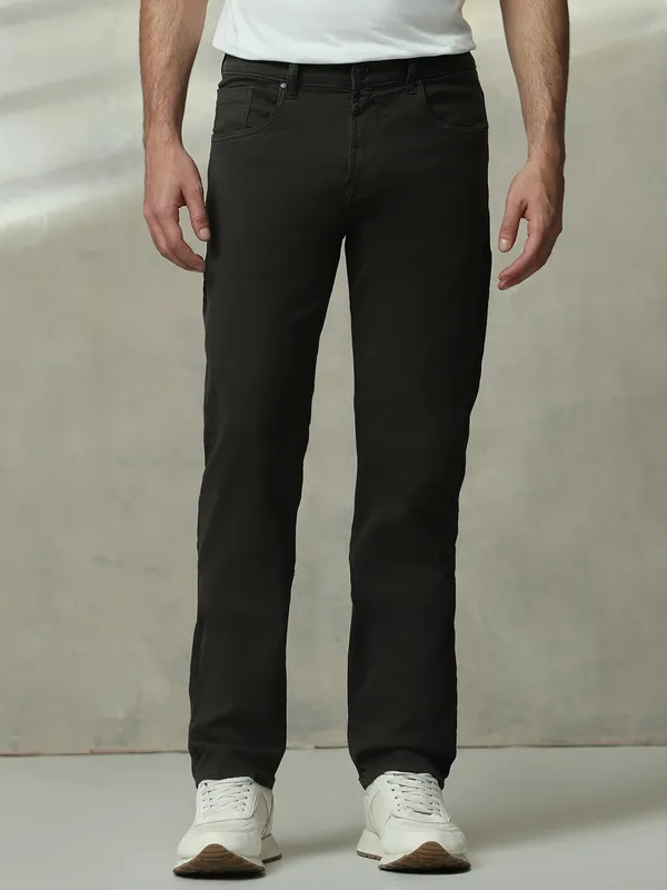 MUFTI solid charcoal black straight fit mens denim