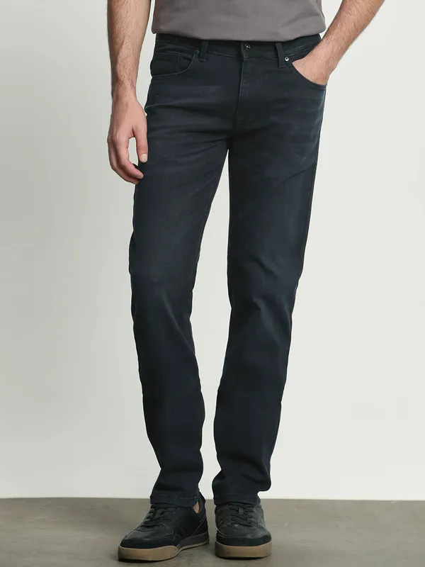 MUFTI solid charcoal black super slim jeans