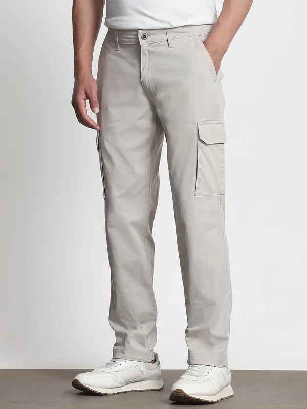 MUFTI solid grey cargo trouser for men