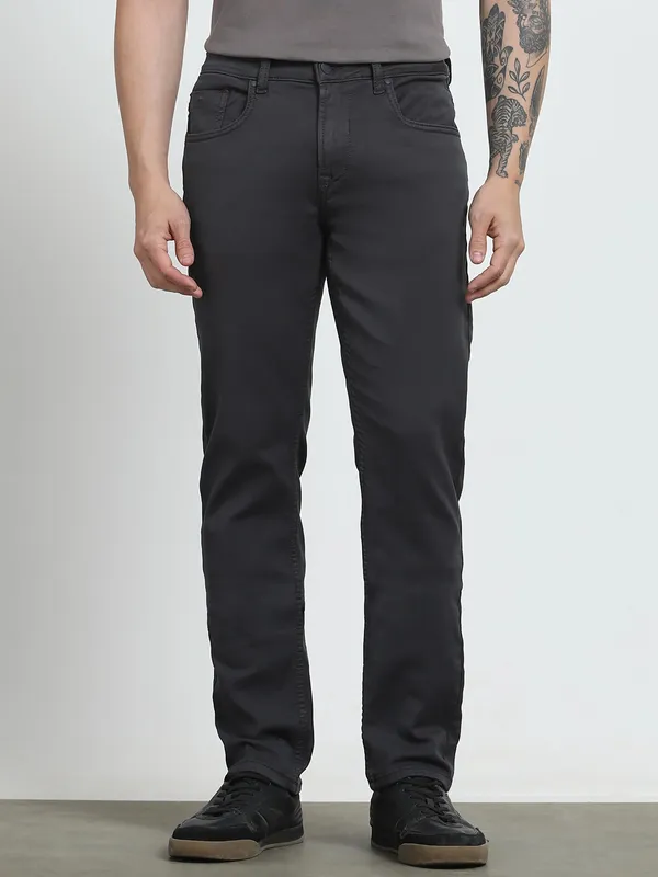 MUFTI solid grey super slim fit mens denim