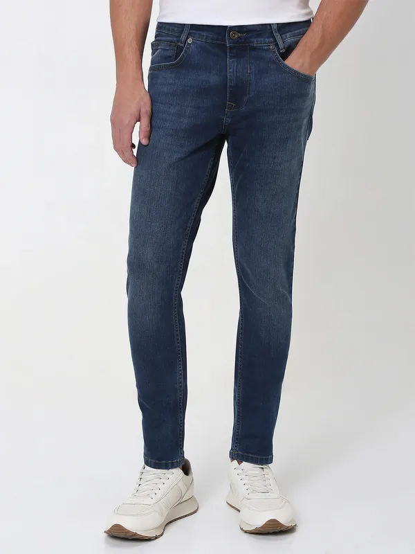 MUFTI solid navy cargo jeans