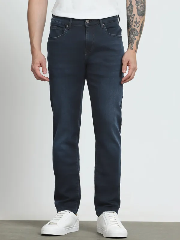 MUFTI solid navy super slim denim jeans