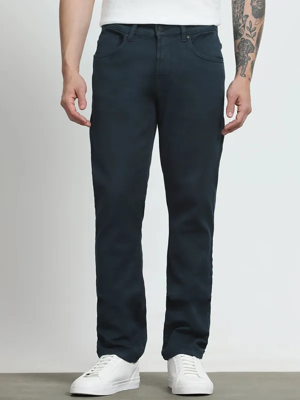 MUFTI solid navy super slim mens denim jeans
