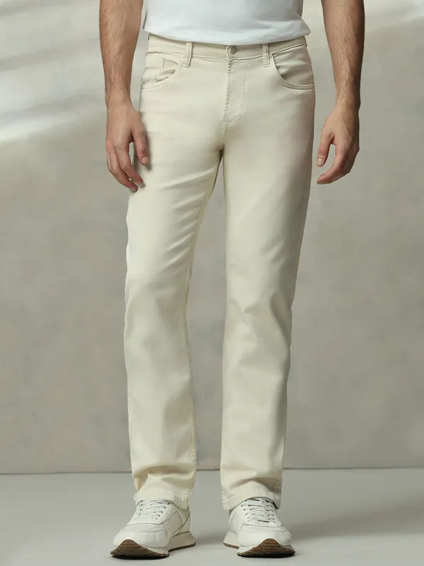 MUFTI solid white straight fit mens denim jeans