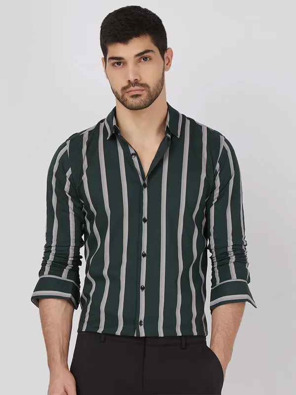 MUFTI stripe cotton black shirt