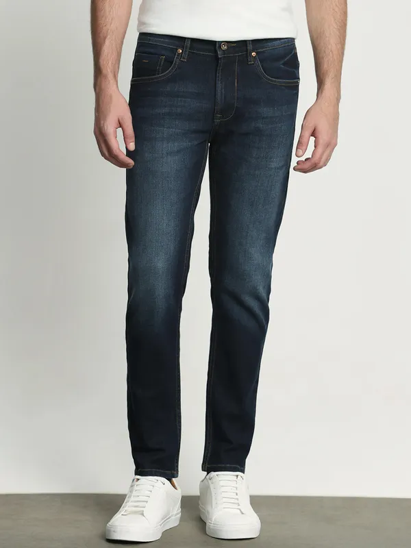 MUFTI washed blue ankle length jeans for mens
