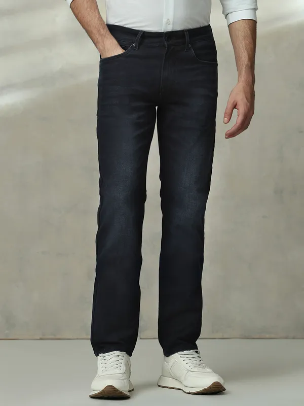 MUFTI washed dark black super slim mens denim jeans