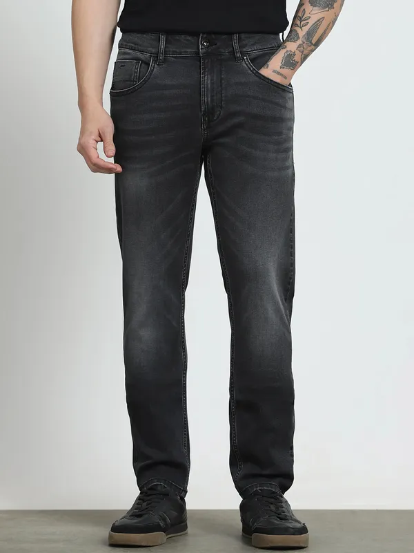 MUFTI washed dark grey super slim denim jeans