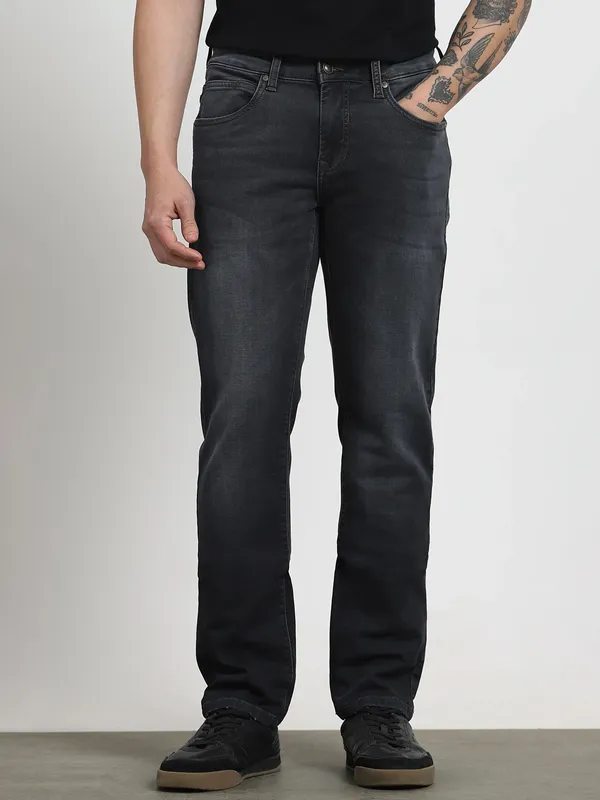 MUFTI washed dark grey super slim mens denim