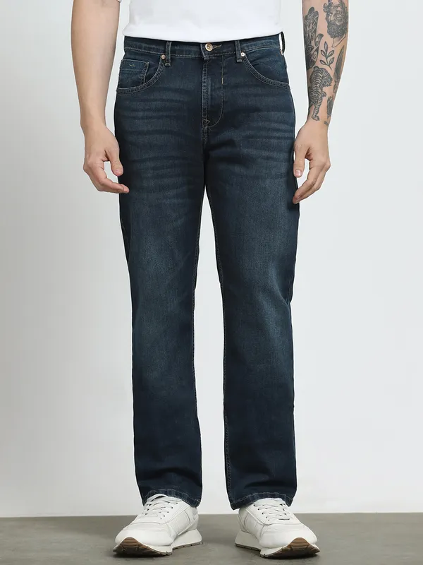 MUFTI washed dark indigo blue super slim jeans