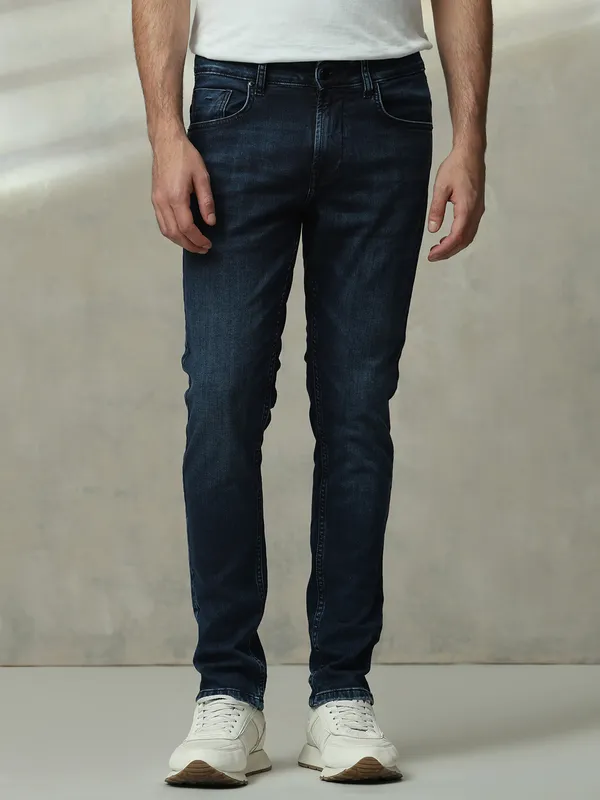 MUFTI washed dark navy straight fit denim