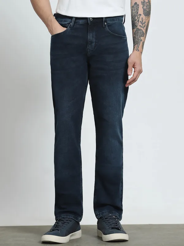 MUFTI washed dark navy straight fit mens denim