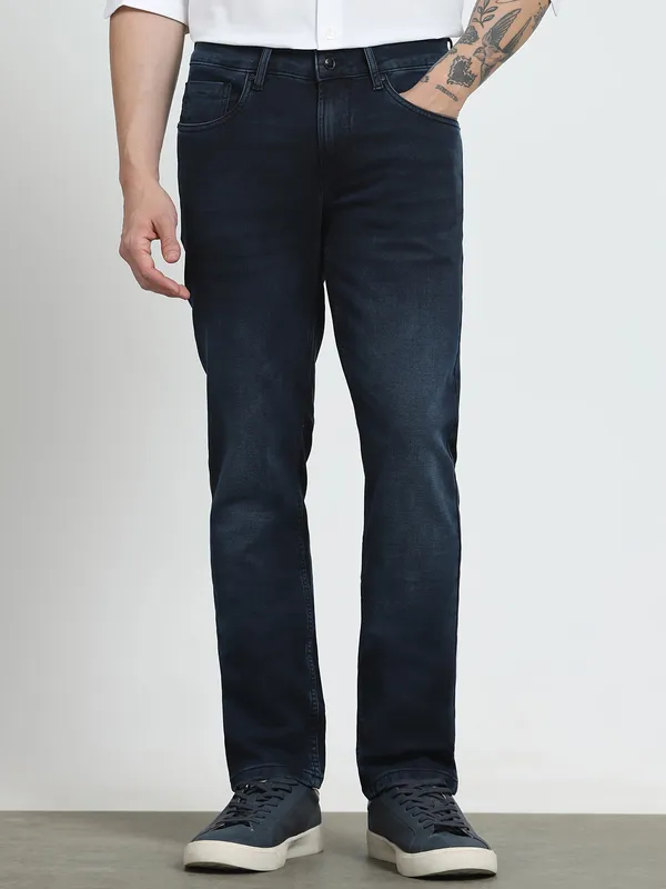 MUFTI washed dark navy super slim denim jeans