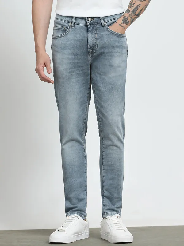 MUFTI washed light grey skinny fit denim jeans
